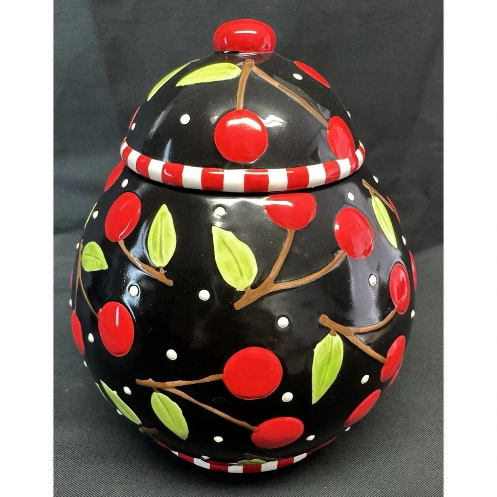 Sakura Mary Engelbreit Cherries Large Cookie Jar Canister Approx 9